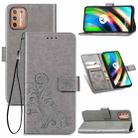 For Motorola Moto G9 Plus Four-leaf Clasp Embossed Buckle Mobile Phone Protection Leather Case with Lanyard & Card Slot & Wallet & Bracket Function(Gray) - 1