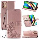 For Motorola Moto G9 Plus Four-leaf Clasp Embossed Buckle Mobile Phone Protection Leather Case with Lanyard & Card Slot & Wallet & Bracket Function(Rose Gold) - 1