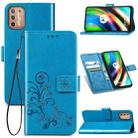 For Motorola Moto G9 Plus Four-leaf Clasp Embossed Buckle Mobile Phone Protection Leather Case with Lanyard & Card Slot & Wallet & Bracket Function(Blue) - 1