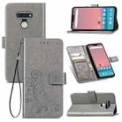 For LG Style3 L-41A Four-leaf Clasp Embossed Buckle Mobile Phone Protection Leather Case with Lanyard & Card Slot & Wallet & Bracket Function(Gray) - 1