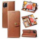 For Samsung Galaxy A42 5G Retro Solid Color Leather Buckle Phone Case with Lanyard & Photo Frame & Card Slot & Wallet & Stand Function(Brown) - 1