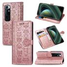 For Xiaomi Mi 10 Ultra Cute Cat and Dog Embossed Horizontal Flip Leather Case with Bracket / Card Slot / Wallet / Lanyard(Rose Gold) - 1