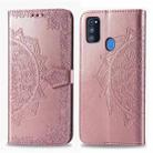 For Galaxy M30S/M21 Mandala Flower Embossed Horizontal Flip Leather Case with Bracket / Card Slot / Wallet / Lanyard(Rose Gold) - 1