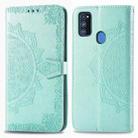 For Galaxy M30S/M21 Mandala Flower Embossed Horizontal Flip Leather Case with Bracket / Card Slot / Wallet / Lanyard(Green) - 1