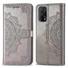 For OPPO Realme X7 Pro Embossed Mandala Pattern TPU + PU Horizontal Flip Leather Case with Holder & Three Card Slots & Wallet(Gray) - 1