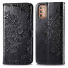 For Motorola Moto G9 Plus Embossed Mandala Pattern TPU + PU Horizontal Flip Leather Case with Holder & Three Card Slots & Wallet(Black) - 1