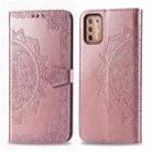 For Motorola Moto G9 Plus Embossed Mandala Pattern TPU + PU Horizontal Flip Leather Case with Holder & Three Card Slots & Wallet(Rose Gold) - 1