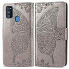 For Galaxy M30S / M21 Butterfly Love Flower Embossed Horizontal Flip Leather Case with Bracket / Card Slot / Wallet / Lanyard(Gray) - 1