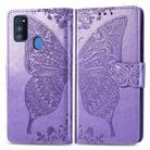 For Galaxy M30S / M21 Butterfly Love Flower Embossed Horizontal Flip Leather Case with Bracket / Card Slot / Wallet / Lanyard(Light Purple) - 1