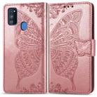 For Galaxy M30S / M21 Butterfly Love Flower Embossed Horizontal Flip Leather Case with Bracket / Card Slot / Wallet / Lanyard(Rose Gold) - 1