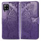 For Galaxy A42 5G Butterfly Love Flower Embossed Horizontal Flip Leather Case with Bracket / Card Slot / Wallet / Lanyard(Dark Purple) - 1