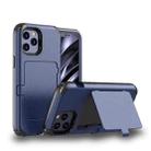 For iPhone 12 / 12 Pro Dustproof Pressure-proof Shockproof PC + TPU Case with Card Slot & Mirror(Dark Blue) - 1