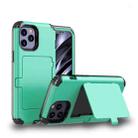 For iPhone 12 / 12 Pro Dustproof Pressure-proof Shockproof PC + TPU Case with Card Slot & Mirror(Teal) - 1