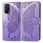 For OPPO Realme X7 Butterfly Love Flower Embossed Horizontal Flip Leather Case with Bracket / Card Slot / Wallet / Lanyard(Light Purple) - 1