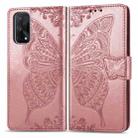 For OPPO Realme X7 Butterfly Love Flower Embossed Horizontal Flip Leather Case with Bracket / Card Slot / Wallet / Lanyard(Rose Gold) - 1