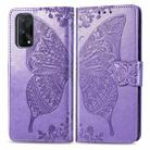 For OPPO Realme X7 Pro Butterfly Love Flower Embossed Horizontal Flip Leather Case with Bracket / Card Slot / Wallet / Lanyard(Light Purple) - 1