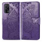 For OPPO Realme X7 Pro Butterfly Love Flower Embossed Horizontal Flip Leather Case with Bracket / Card Slot / Wallet / Lanyard(Dark Purple) - 1