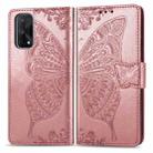 For OPPO Realme X7 Pro Butterfly Love Flower Embossed Horizontal Flip Leather Case with Bracket / Card Slot / Wallet / Lanyard(Rose Gold) - 1