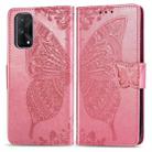 For OPPO Realme X7 Pro Butterfly Love Flower Embossed Horizontal Flip Leather Case with Bracket / Card Slot / Wallet / Lanyard(Pink) - 1