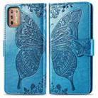 For Motorola Moto G9 Plus Butterfly Love Flower Embossed Horizontal Flip Leather Case with Bracket / Card Slot / Wallet / Lanyard(Blue) - 1