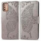 For Motorola Moto G9 Plus Butterfly Love Flower Embossed Horizontal Flip Leather Case with Bracket / Card Slot / Wallet / Lanyard(Gray) - 1