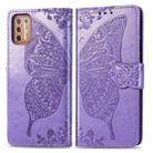 For Motorola Moto G9 Plus Butterfly Love Flower Embossed Horizontal Flip Leather Case with Bracket / Card Slot / Wallet / Lanyard(Light Purple) - 1