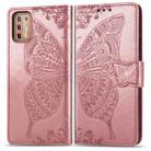 For Motorola Moto G9 Plus Butterfly Love Flower Embossed Horizontal Flip Leather Case with Bracket / Card Slot / Wallet / Lanyard(Rose Gold) - 1