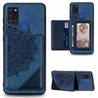 For Galaxy A21S Mandala Embossed Magnetic Cloth Case with Holder & Card Slots & Wallet & Photo Frame(Blue) - 1