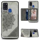 For Galaxy A21S Mandala Embossed Magnetic Cloth Case with Holder & Card Slots & Wallet & Photo Frame(Gray) - 1