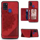 For Galaxy A21S Mandala Embossed Magnetic Cloth Case with Holder & Card Slots & Wallet & Photo Frame(Red) - 1