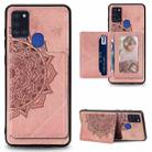 For Galaxy A21S Mandala Embossed Magnetic Cloth Case with Holder & Card Slots & Wallet & Photo Frame(Rose Gold) - 1