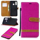 Color Matching Denim Texture Leather Case for Huawei P30 Lite, with Holder & Card Slots & Wallet & Lanyard(Rose red) - 1