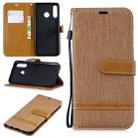 Color Matching Denim Texture Leather Case for Huawei P30 Lite, with Holder & Card Slots & Wallet & Lanyard(Brown) - 1