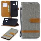 Color Matching Denim Texture Leather Case for Huawei P30 Lite, with Holder & Card Slots & Wallet & Lanyard(Gray) - 1