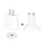 2 in 1 PD 20W Single USB-C / Type-C Port Travel Charger + 3A PD3.0 USB-C / Type-C to 8 Pin Fast Charge Data Cable Set, Cable Length: 1m, US Plug - 1