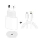 2 in 1 PD 20W Single USB-C / Type-C Port Travel Charger + 3A PD3.0 USB-C / Type-C to 8 Pin Fast Charge Data Cable Set, Cable Length: 1m, EU Plug - 1