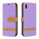 Color Matching Denim Texture Leather Case for Huawei Y5 (2019), with Holder & Card Slots & Wallet & Lanyard(Purple) - 1