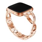 X-shaped Diamond-studded Solid Stainless Steel Watch Band for Fitbit Versa Lite(Rose Gold) - 1