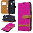 Color Matching Denim Texture Leather Case for Huawei Y6 2019 / Y6  Pro 2019, with Holder & Card Slots & Wallet & Lanyard(Rose red) - 1