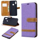 Color Matching Denim Texture Leather Case for Huawei Y6 2019 / Y6  Pro 2019, with Holder & Card Slots & Wallet & Lanyard(Purple) - 1