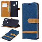 Color Matching Denim Texture Leather Case for Huawei Y6 2019 / Y6  Pro 2019, with Holder & Card Slots & Wallet & Lanyard(Dark blue) - 1