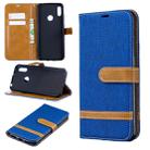 Color Matching Denim Texture Leather Case for Huawei Y6 2019 / Y6  Pro 2019, with Holder & Card Slots & Wallet & Lanyard(Royal blue) - 1