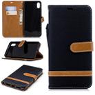 Color Matching Denim Texture Leather Case for Huawei Honor  Play 8A, with Holder & Card Slots & Wallet & Lanyard(Black) - 1