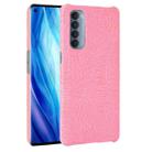 For OPPO Reno4 Pro 4G (Foreign India version) Shockproof Crocodile Texture PC + PU Case(Pink) - 1