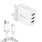 SDC-30W 2 in 1 USB to Micro USB Data Cable + 30W QC 3.0 USB + 2.4A Dual USB 2.0 Ports Mobile Phone Tablet PC Universal Quick Charger Travel Charger Set, UK Plug - 1