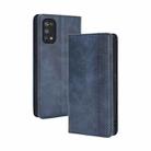 For OPPO Realme 7 Pro Magnetic Buckle Retro Crazy Horse Texture Horizontal Flip Leather Case  , with Holder & Card Slots & Photo Frame(Blue) - 1