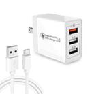 SDC-30W 2 in 1 USB to USB-C / Type-C Data Cable + 30W QC 3.0 USB + 2.4A Dual USB 2.0 Ports Mobile Phone Tablet PC Universal Quick Charger Travel Charger Set, US Plug - 1