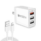 SDC-30W 2 in 1 USB to 8 Pin Data Cable + 30W QC 3.0 USB + 2.4A Dual USB 2.0 Ports Mobile Phone Tablet PC Universal Quick Charger Travel Charger Set,  US Plug - 1
