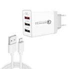 SDC-30W 2 in 1 USB to 8 Pin Data Cable + 30W QC 3.0 USB + 2.4A Dual USB 2.0 Ports Mobile Phone Tablet PC Universal Quick Charger Travel Charger Set, EU Plug - 1