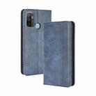 For OPPO A53 2020 / A53S 2020 / A33  Magnetic Buckle Retro Crazy Horse Texture Horizontal Flip Leather Case with Holder & Card Slots & Photo Frame(Blue) - 1